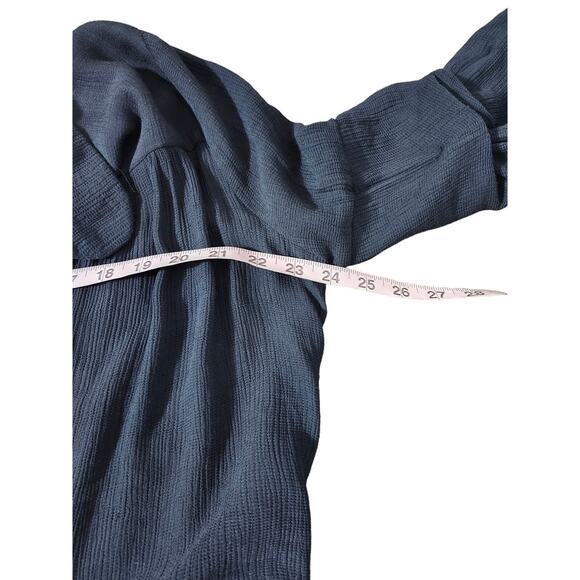 Lumie Women's Button Down Long Ruffle Sleeve Victorian Blouse Navy Blue in Small - Picture 6 of 7